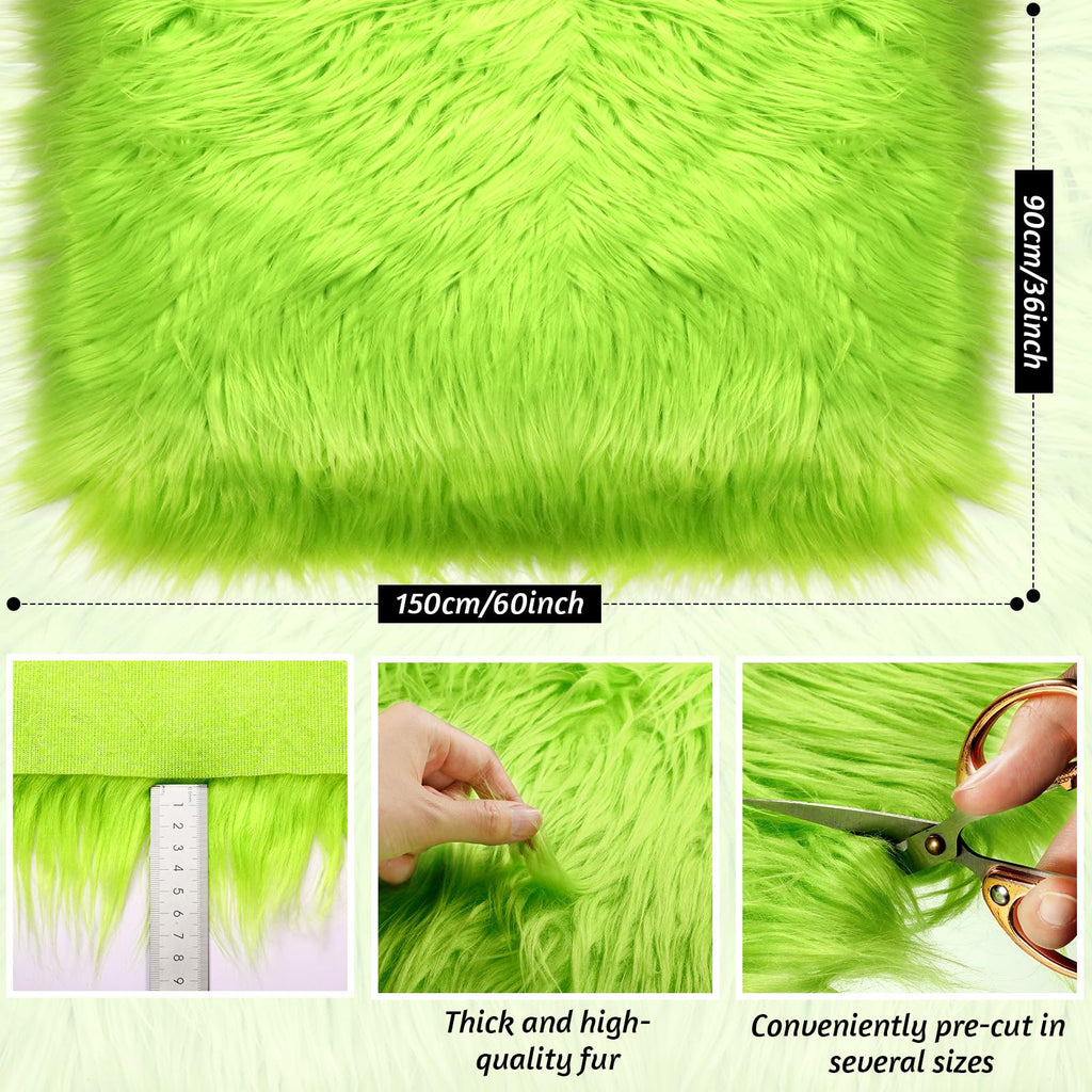 Faux Fur Fabric Christmas Fluffy Fuzzy Craft Shaggy Synthetic Plush Patch Sewing Fur Cuts for DIY Halloween Winter Costume Gnome Beard Miniature Dolls Costume Rugs Mats (Green,36 x 60 Inch)