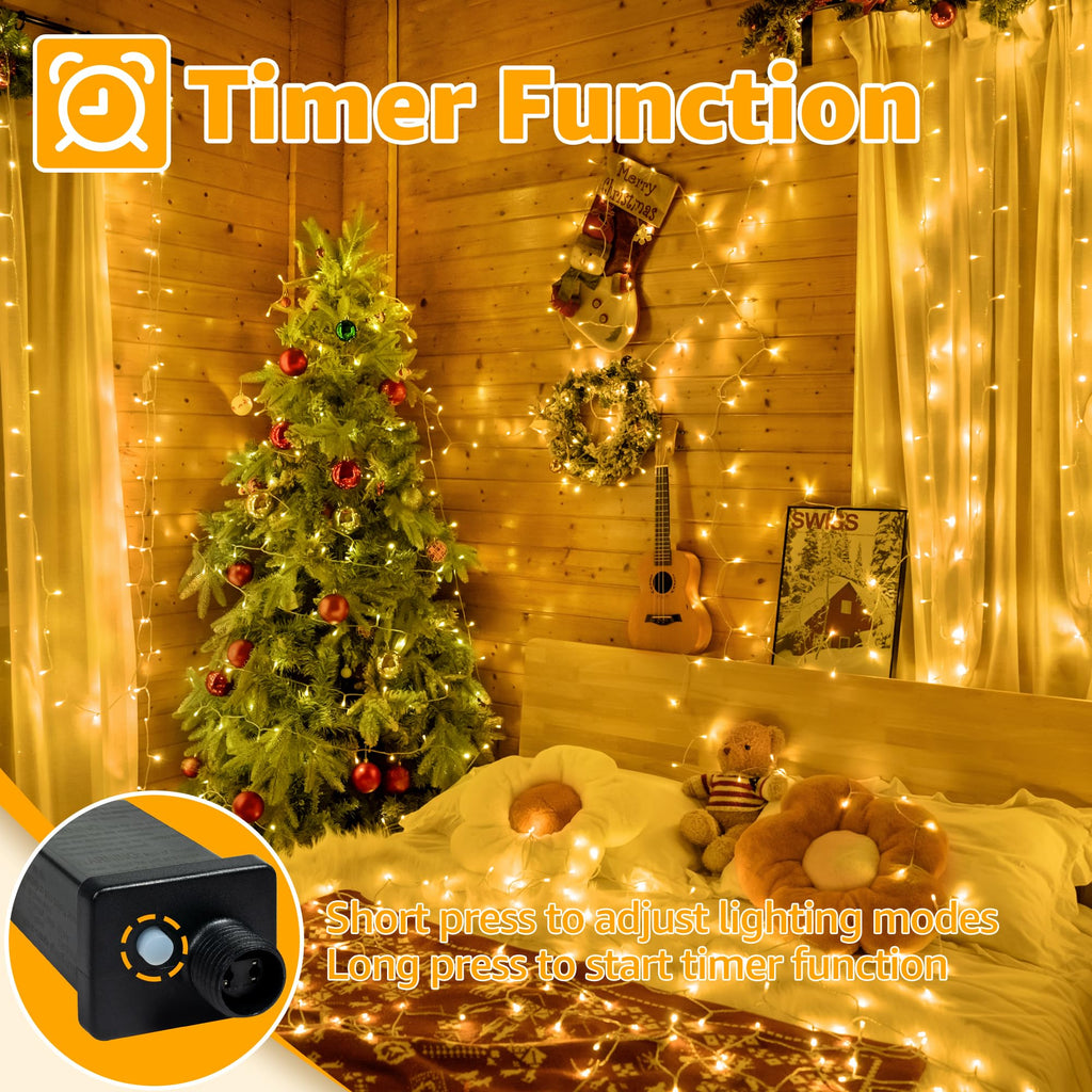 Ollny Christmas Lights 120LED 40FT, Warm White Fairy Lights Waterproof Connectable Timer, 8 Modes Plug in String Lights for Bedroom Outdoor Tree Indoor House Decorations