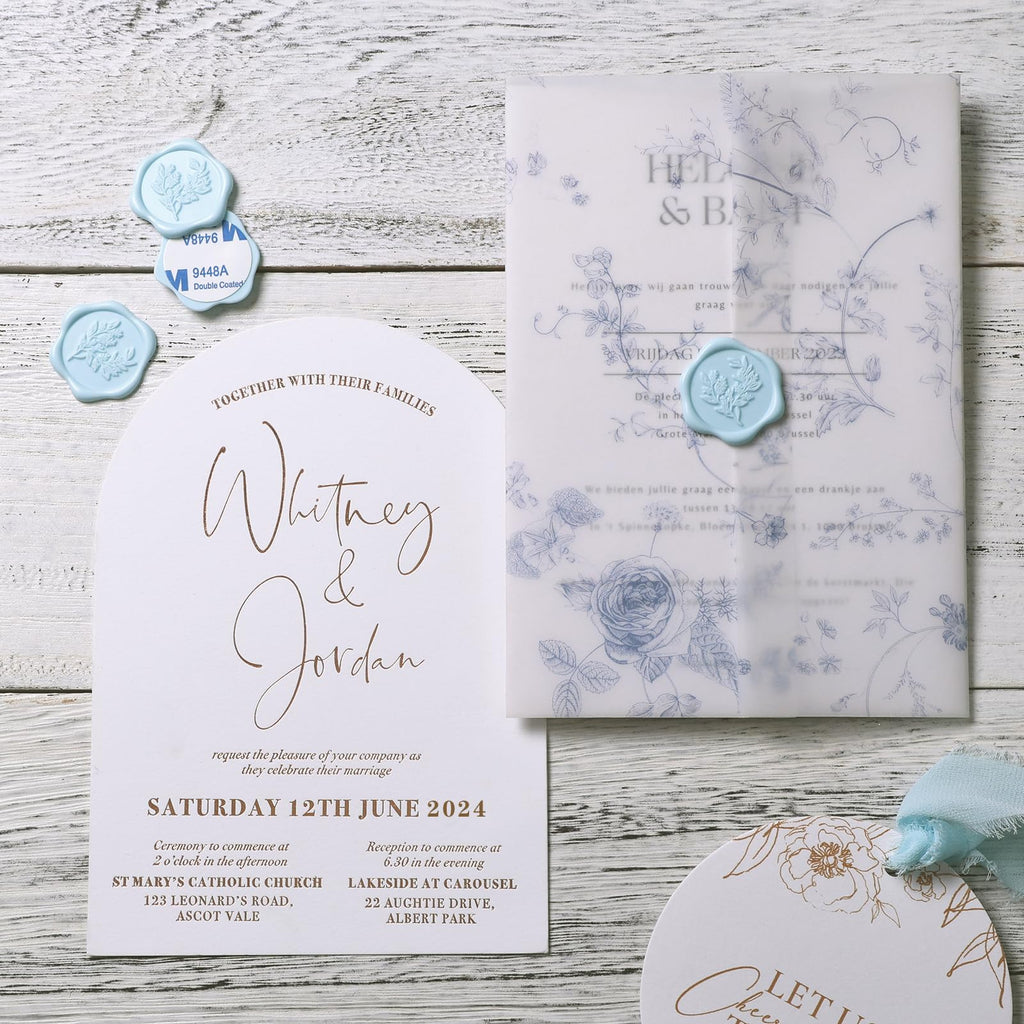 UNIQOOO Wax Seal Stickers - Eucalyptus Wedding Invitation Envelope Seal Stickers, 50 Pcs Self- Adhesive Light Blue Stickers, Perfect for Invitation, Christmas, Gift Wrapping