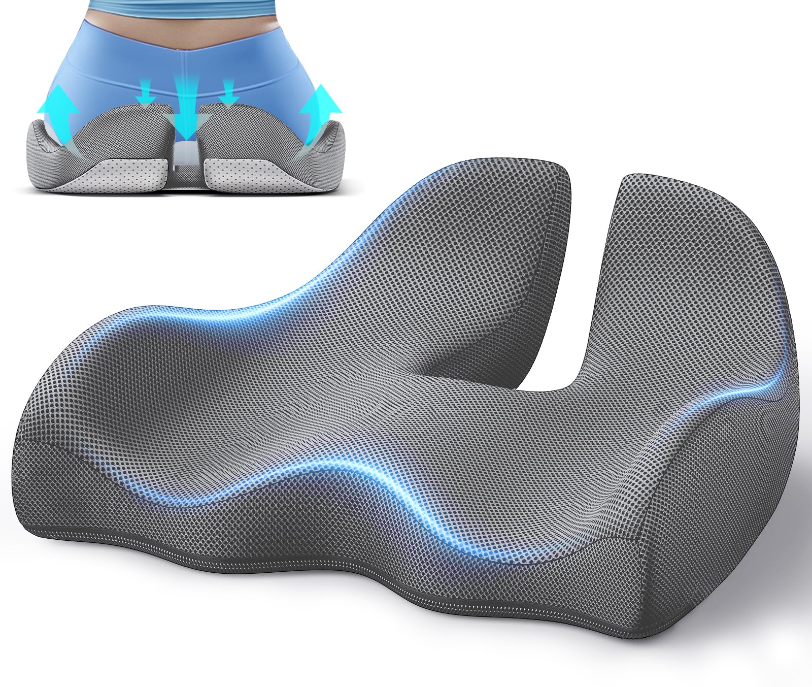 Benazcap X Large Memory Seat Cushion for Office Chair Ergonomic Cushions Pad Pillow for Pressure Relief Sciatica & Pain Relief Memory Foam for Long Sitting for Gaming Chair and Car Seat Gray