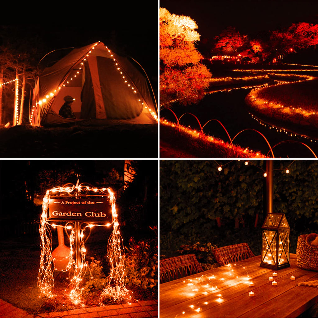 JMEXSUSS 4 Pack Orange Solar Christmas Lights, Total 400 LED 132 FT Orange Halloween Lights, 8 Modes Copper Wire Solar Fairy Lights Outdoor Waterproof for Halloween Garden Yard Tree Decor