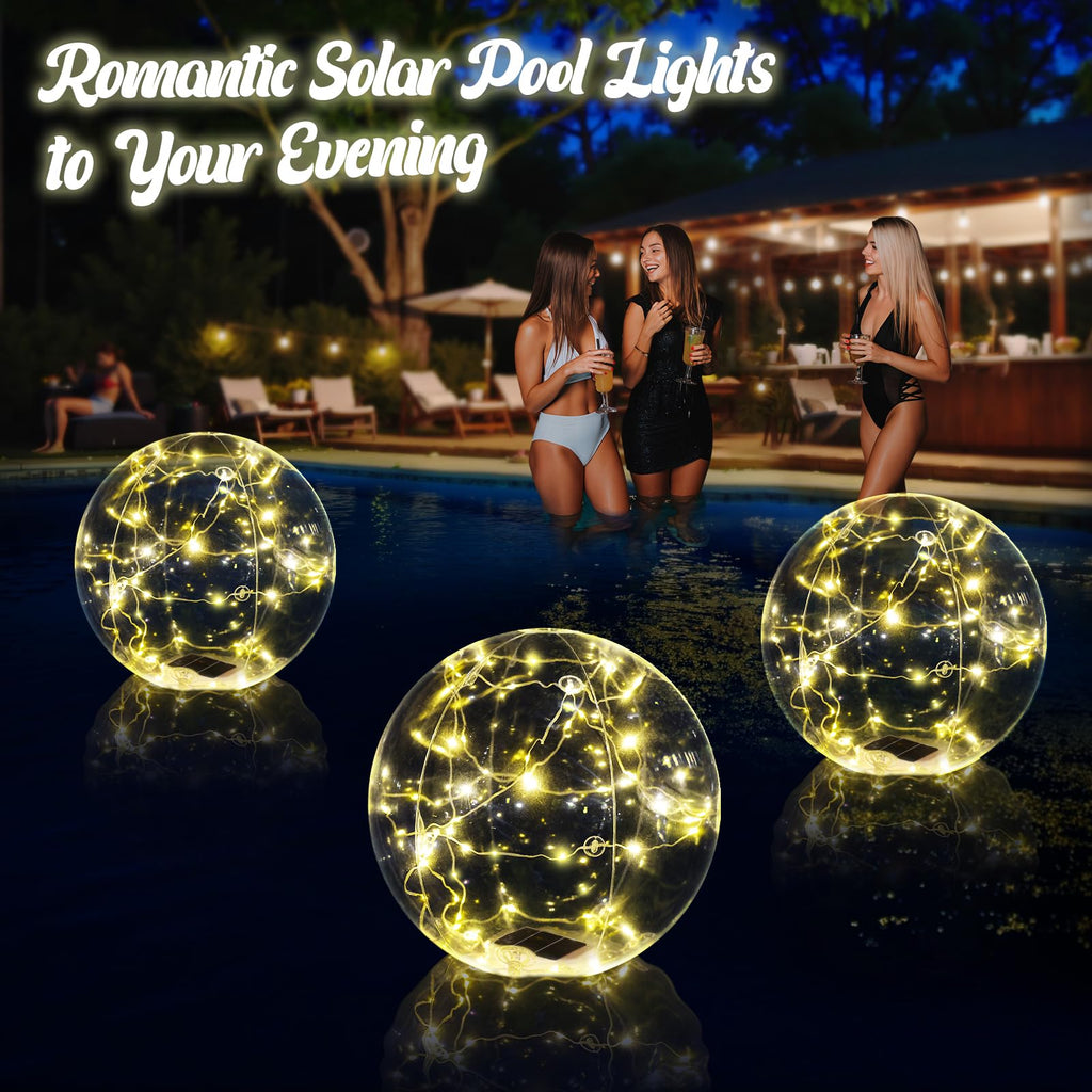 Cootway Floating Pool Lights, 15 Inch Warm White Solar Pool Light that Float, IP68 Waterproof Inflatable Light Up Pool Balls, Float or Hang Solar Floating Lights for Pool, Wedding, Party Decor - 4PCS