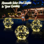 Cootway Floating Pool Lights, 15 Inch Warm White Solar Pool Light that Float, IP68 Waterproof Inflatable Light Up Pool Balls, Float or Hang Solar Floating Lights for Pool, Wedding, Party Decor - 4PCS