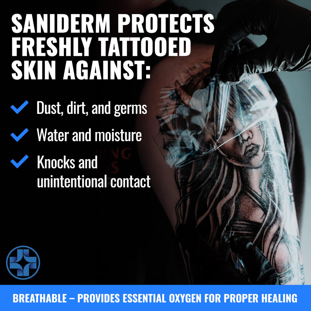 Saniderm Tattoo Aftercare Bandage (Personal Roll, 10.2 in x 2 yd) – Convenient, Faster Tattoo Healing and Protection – Sterile, Waterproof, and Latex-Free