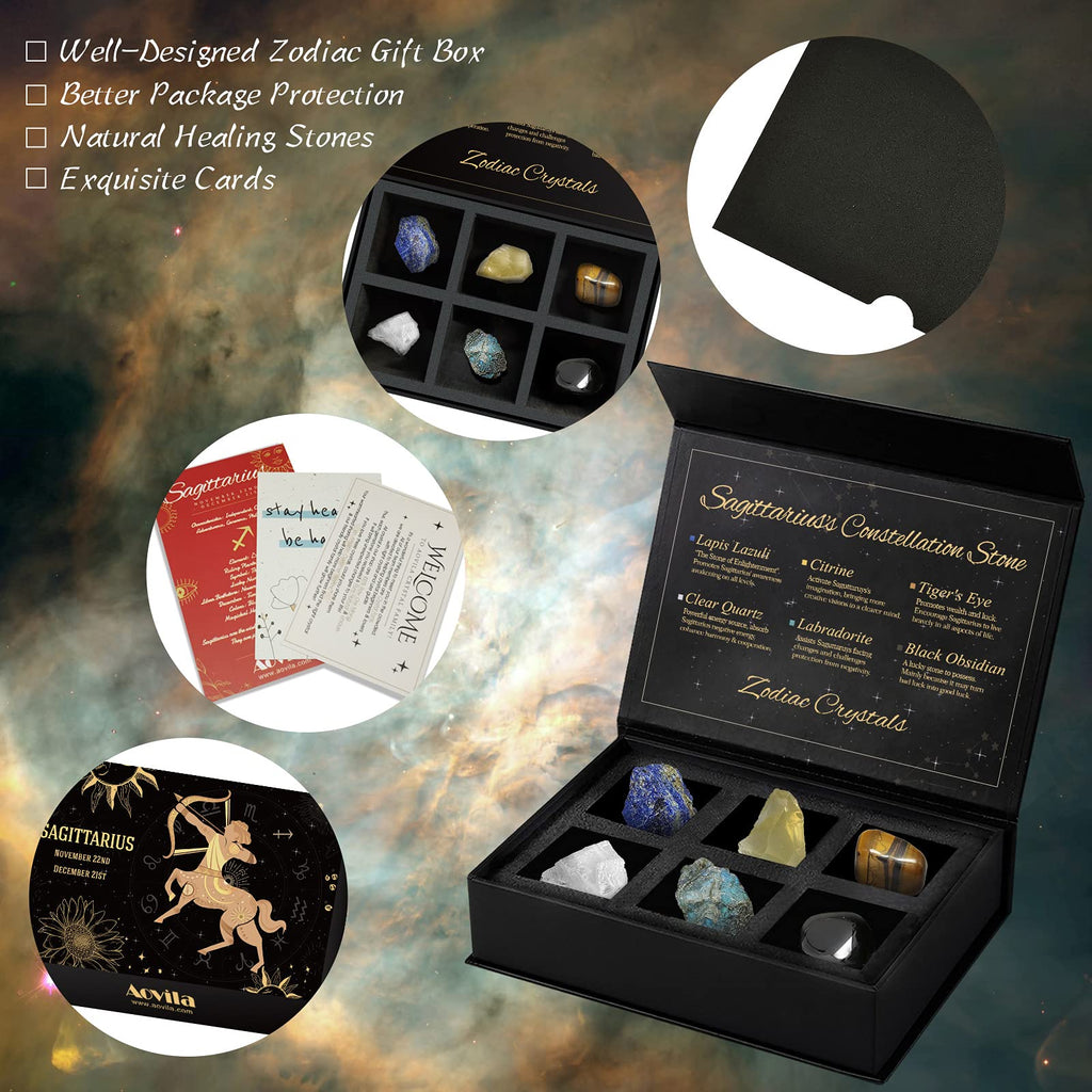 Sagittarius Crystals Gift Set, Zodiac Signs Healing Crystals Birthstones with Horoscope Box Set Sagittarius Astrology Crystals Healing Stones Gifts