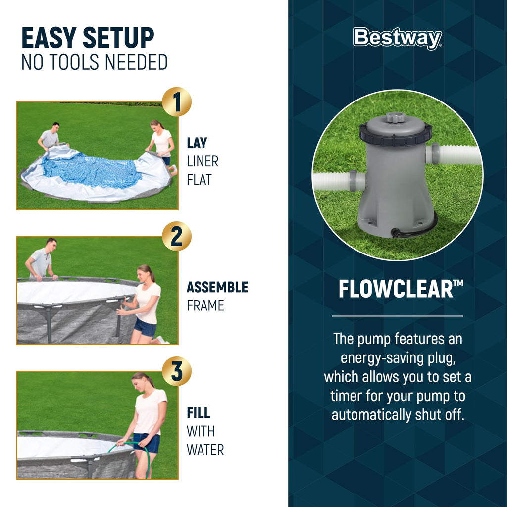 Bestway Steel Pro MAX 10' x 30" Above Ground Pool, Round Metal Frame Outdoor Swimming Pool Set with Filter Pump, Stacked Stone Print
