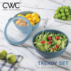 COOK WITH COLOR Mixing Bowls with Lids - 12 Piece Plastic Nesting Bowls Set includes 6 Prep Bowls and 6 Lids, Non Slip Bottom and Embossed Design - Microwave Safe (Blue)