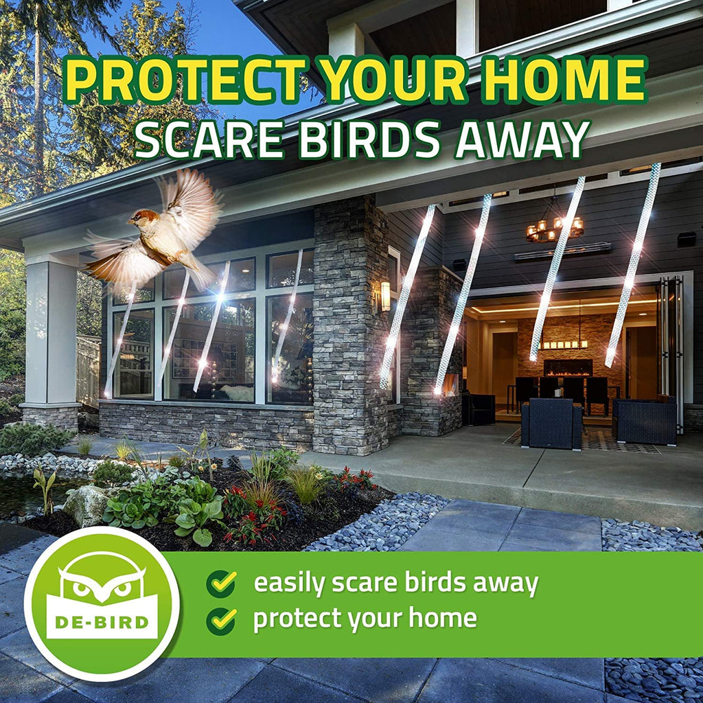 De-Bird Scare Tape, Reflective Bird Deterrents for Outside to Keep Birds Away, Easy-Install Bird Tape to Stop Damage, Roosting and Mess (125ft Roll)