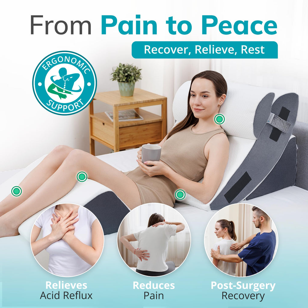 MOZAILAB Orthopedic Bed Wedge Pillow Set 4PCS – Memory Foam Wedge Pillow for After Surgery, Shoulder Surgery, Sleeping, Back, Leg, Arm Support – Post Surgery, Acid Reflux, GERD, Snoring Relief