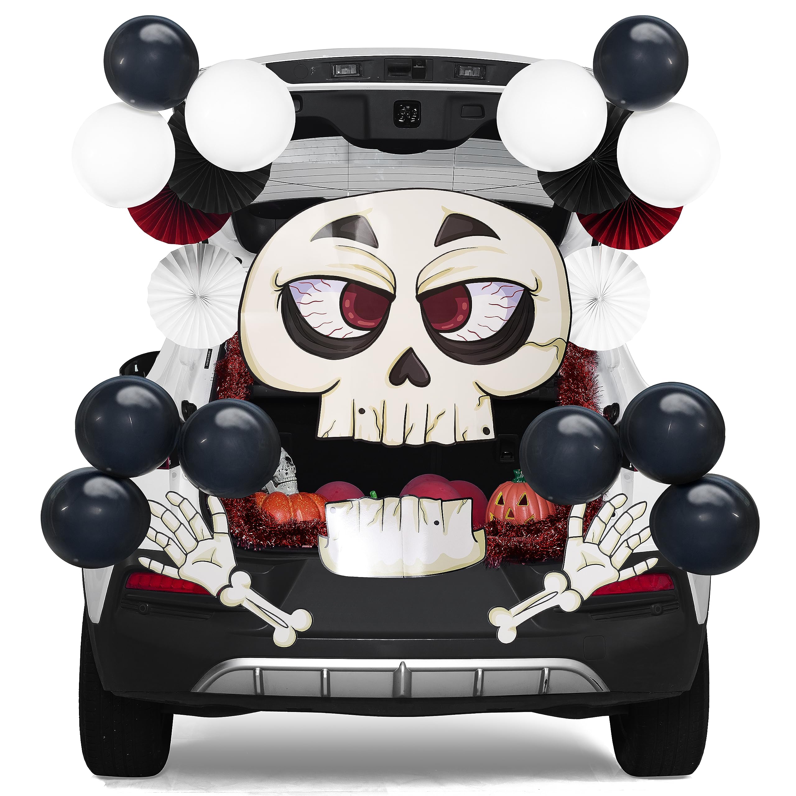 JOYIN Halloween Trunk or Treat Car Decorations Kit with Skeleton Design, Car Archway Garage Decoration a Set of Skeleton Paper Board Balloons and Tinsel Streamer Garland Halloween Decorations Outside