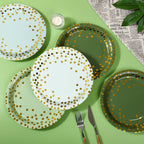 AimFun Sage Green Paper Plates Gradient Green and Gold Party Plates Disposable 9 Inch Bridal Baby Shower Round Dinner Plates for Birthday Wedding Party Supplies (48, Sage Green)