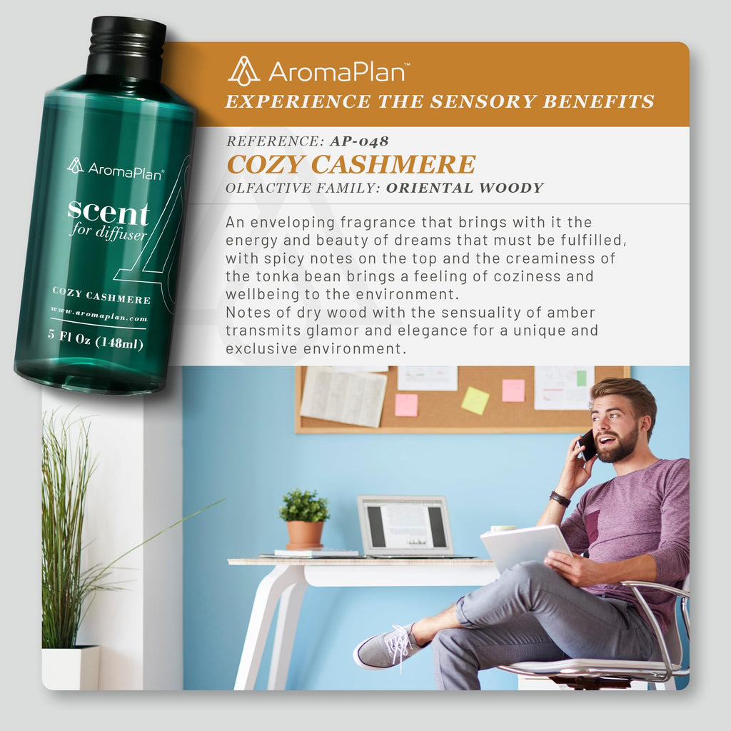 Aromaplan Hotel Scents Cozy Cashmere 5 Fl Oz, Home Luxury Aroma & Hotel Collection Diffuser Oil- Hotel Diffuser Oil for Aromatherapy- USA Made, Bigger Bottle, Bolder Aroma & Longer Lasting