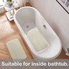 Yanzifly Bathtub Mat Non Slip Bath Mat for Tub Silicone Soft & Safe, Bath Tub Mat Non Slip Shower Mats, Suction Cups Bath Tub Anti Slip Matt for Kids Elderly Non Toxic, Machine Washable- Beige