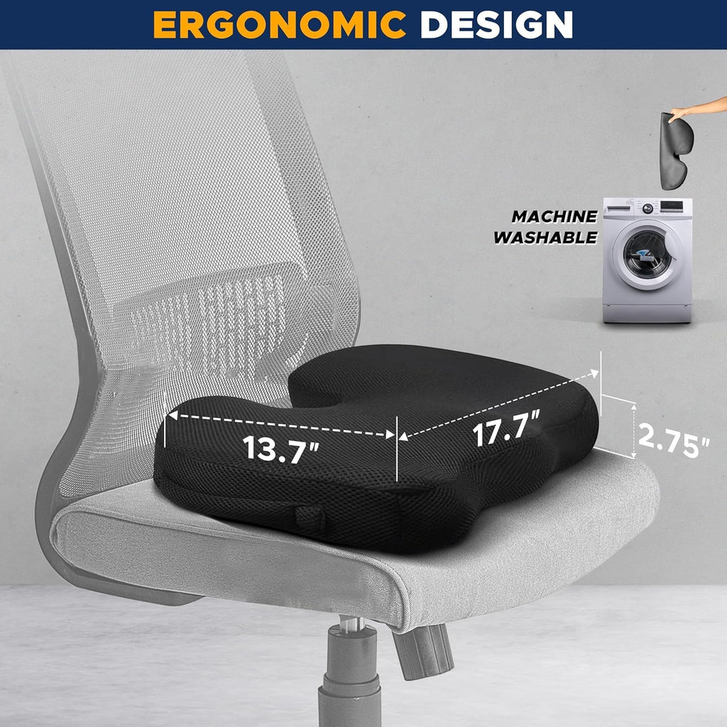 EcoNour Seat Cushions for Office Chairs | Tailbone Pain Relief Cushions for Car Seat | Sciatica, Butt & Coccyx Pain Relief Desk Chair Cushion for Long Sitting Drivers | Car Seat Cushion
