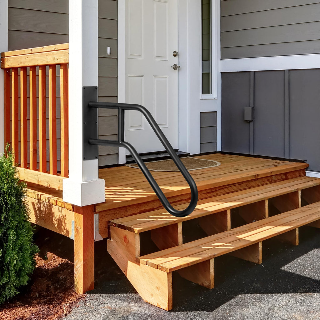 Auroras Hand Rails for Outdoor Steps, 28.7" Outdoor Handrail - Auroras Wall Mount Handrail, Handrail for 1-3 Steps, U-Shaped Handrails for Kids, Elderly, Pregnant Women, Disabled (Black)