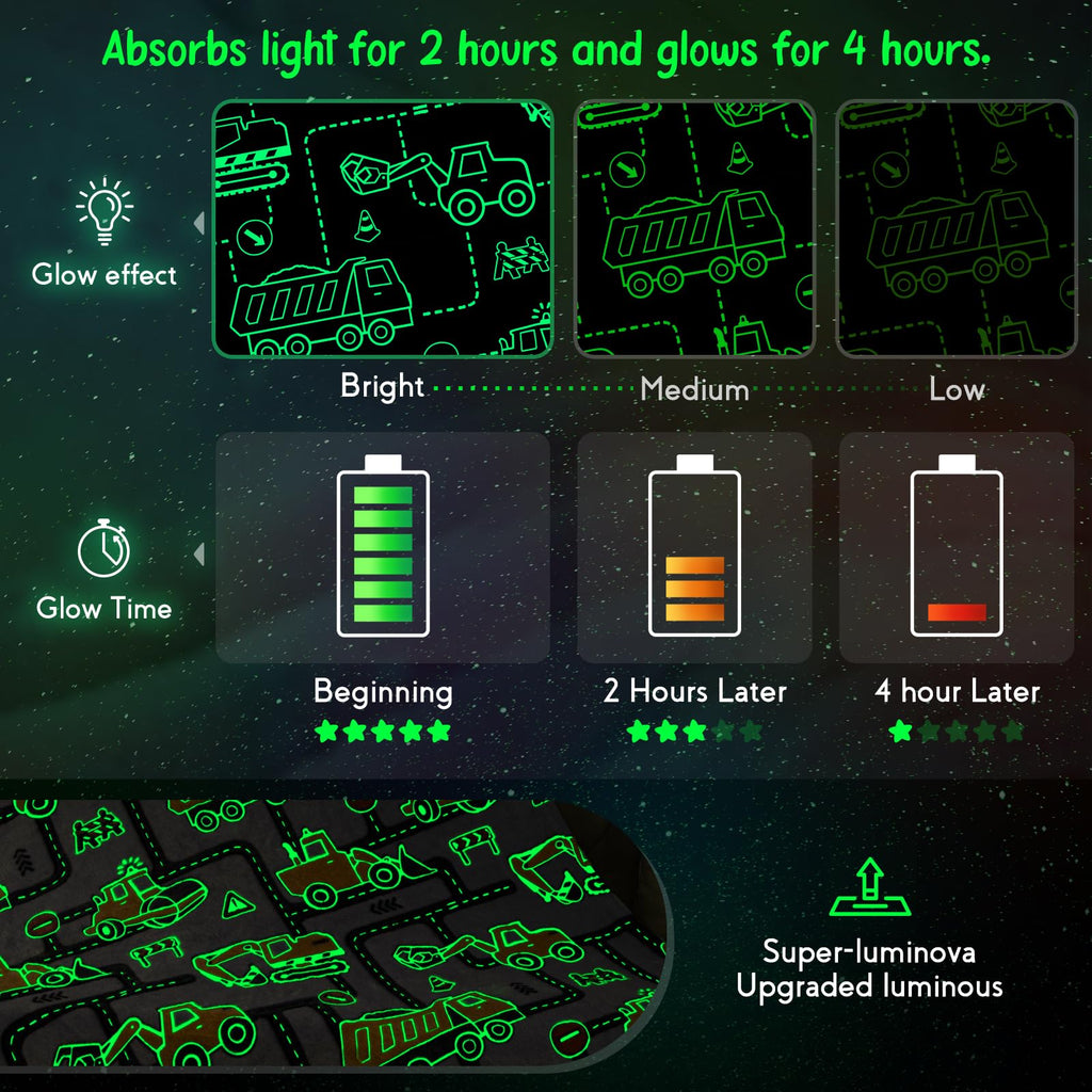Kids Boys Construction Excavator Gifts Toys - Glow in The Dark Truck Blanket for Teens Easter Birthday Christmas Valentine's Day Age 12 3 4 5 6 7 8 9 10 Years Old Toddler Car Presents Plush Throw
