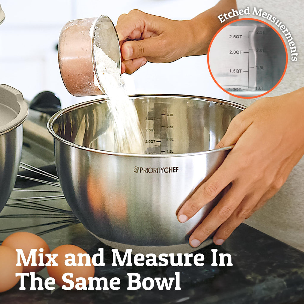 Priority Chef Premium Mixing Bowls With Airtight Lids Set, Thicker Stainless Steel Mixing Bowl Set, Large Prep Metal Bowls with Lids, Nesting Bowls for Kitchen, 1.5/2/3/4/5 Qrt, Khaki