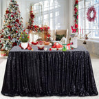 QueenDream Seamless Sequin Tablecloth 90x132 Inch Black Rectangular Tablecloth for Christmas Wedding Birthday Halloween