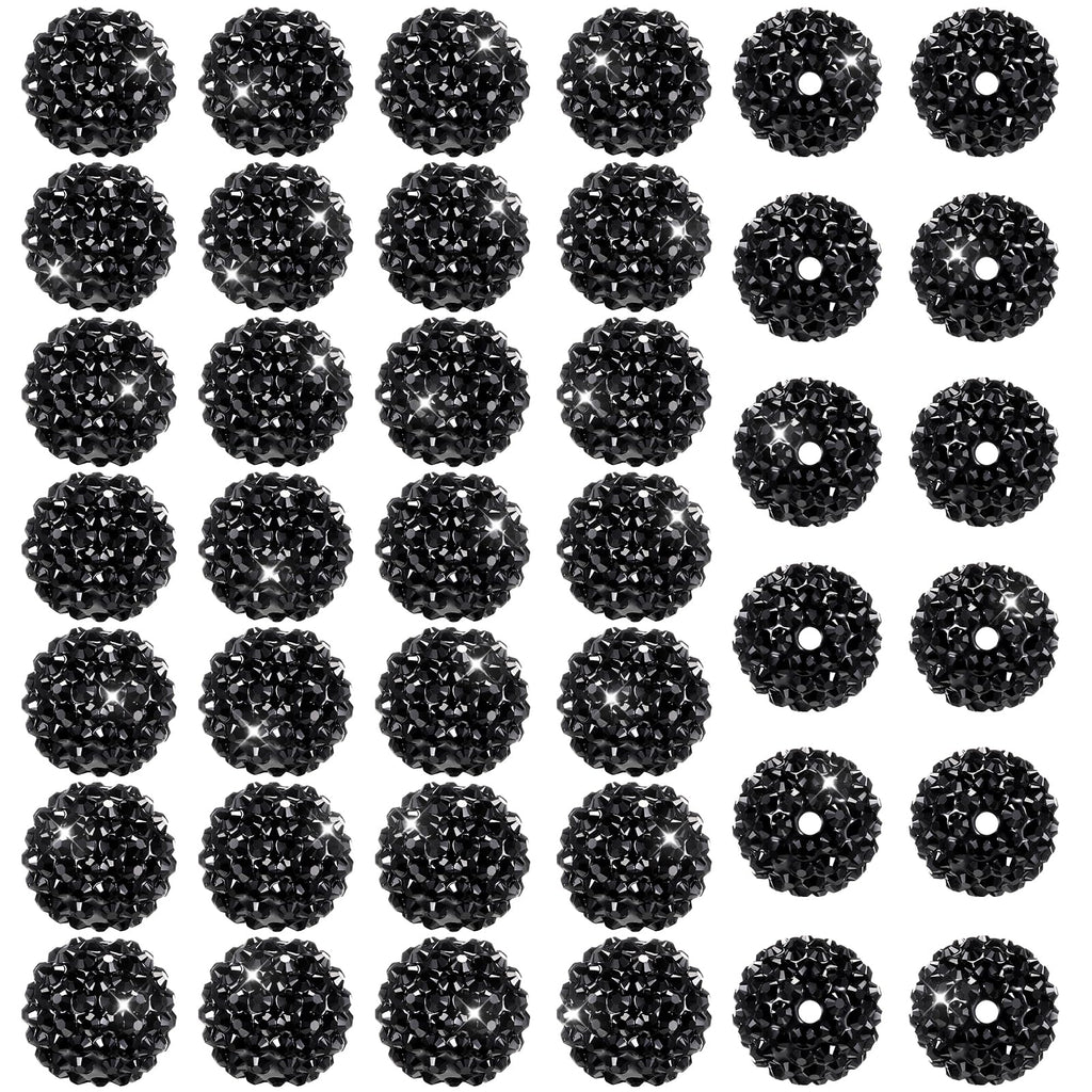 Loetere 40 Pcs 20mm Rhinestone Beads Crystal Round Disco Ball Beads Bulk Chunky Bubblegum Beads Charms for Christmas DIY Pens Making Jewelry Supplies Craft European Style Bracelets (Black)
