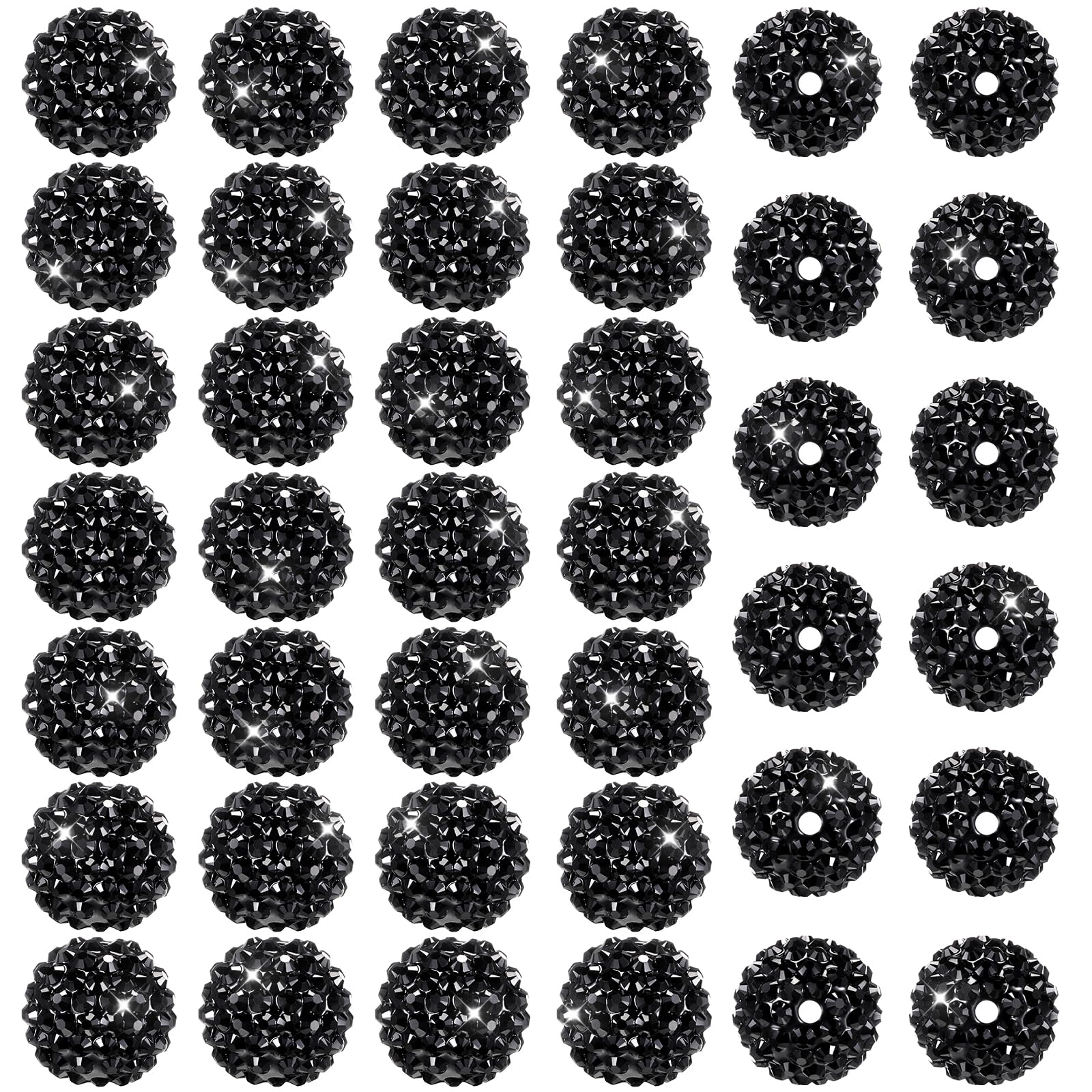 Loetere 40 Pcs 20mm Rhinestone Beads Crystal Round Disco Ball Beads Bulk Chunky Bubblegum Beads Charms for Christmas DIY Pens Making Jewelry Supplies Craft European Style Bracelets (Black)