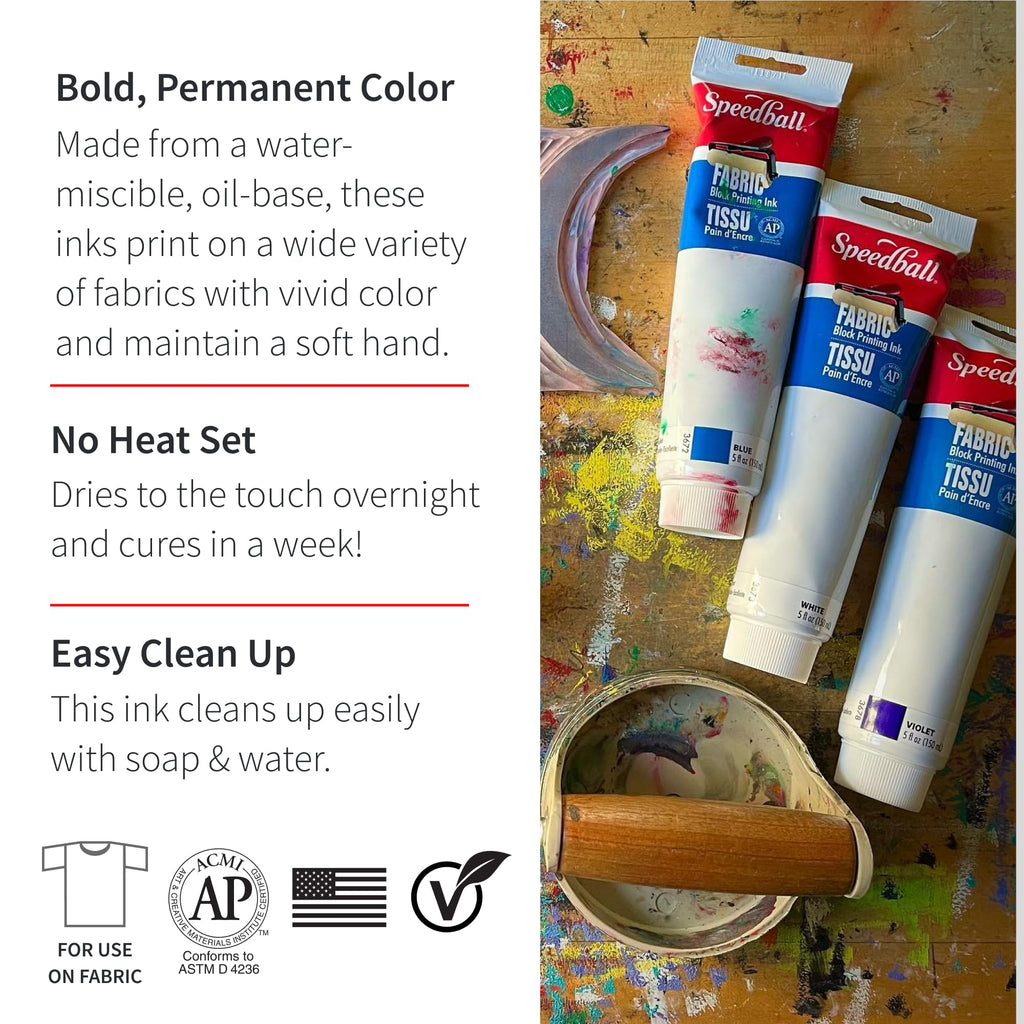 Speedball Fabric Block Printing Ink, 5oz, Black, No Heat Set Required for Textiles, Permanent Formula, Made in USA