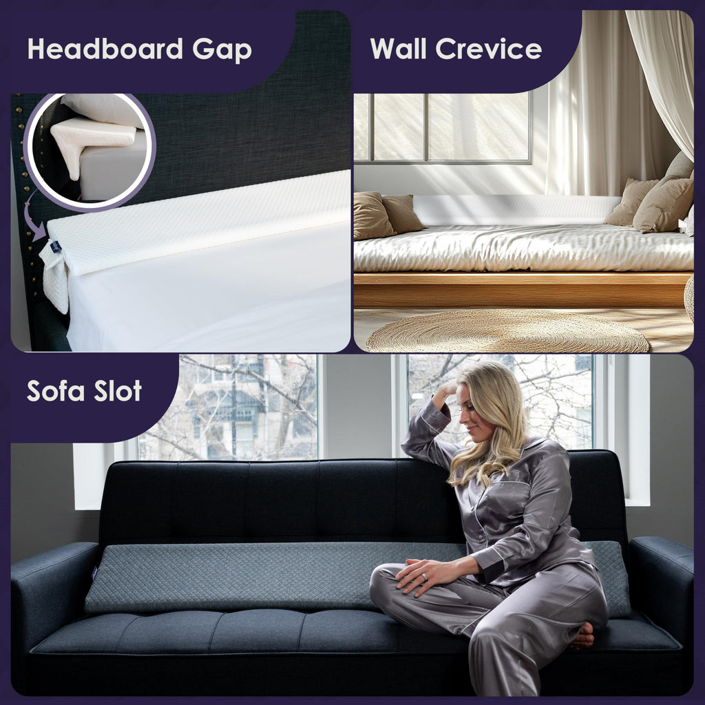 XetraDesign Bed Wedge Pillow for Headboard Gap Up to 7", Triangle Pillow Wedge for Headboard Gap, Gap Filler for Bed, Mattress Wedge Gap Filler, Headboard Space Filler, Corner Pillow, White Double 54"