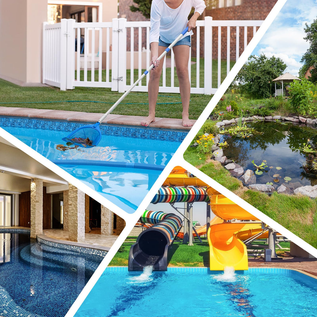 Mowend Swimming Pool Skimmer Net Total Length 67.7 inches, Leaf Rake Net with Adjustable Aluminum Pole for Fast Cleaning Ponds, Hot Tub, and Spas, Pool Cleaner Supplies and Accessories