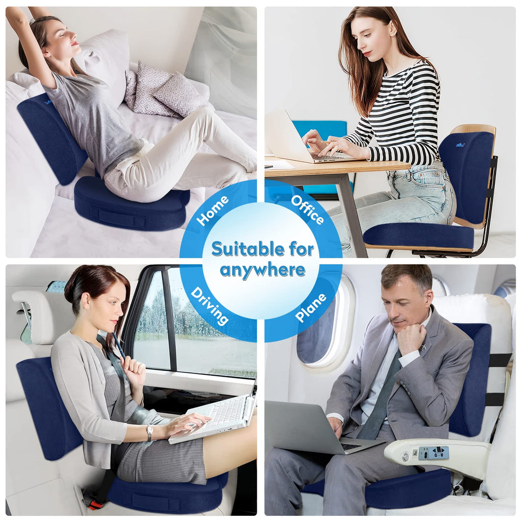 CloudBliss Seat Cushion,Office Chair Cushion,Car Seat Cushion,Lumbar Support Pillow for Office Chair,Back Support Memory Foam Pillow Coccyx Cushion for Tailbone Pain,Sciatica & Back Pain Relief -Blue
