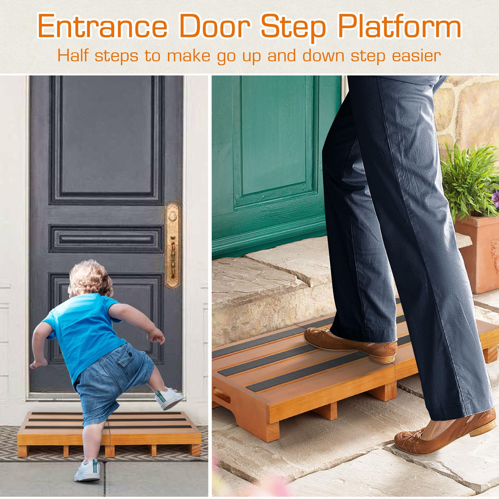 Wooden Step Stool, 3.5" One Step Stool, Non-Slip Outdoor Steps, Heavy Duty Wooden Platform Mobility Step, Half Steps for Seniors Adults with Bad Knee, No Assembly Required