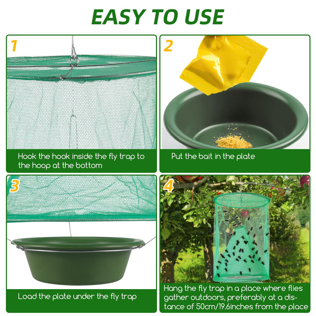 Ranch Fly Traps Outdoor Hanging Stable Fly Trap Reusable Fly Killer Cage Fly Catcher Bag with Bait Tray,Fly Repellent for Outdoor and Indoor Hanging Farms,Stable,Garden,Orchard,Park (12 Pack)
