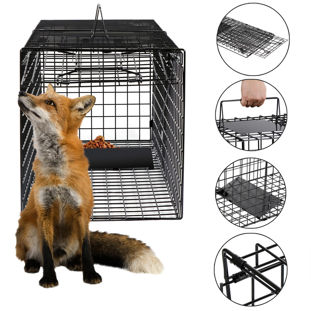 Toriexon Large Live Catch Animal Traps Black 51 X19 X17 Inch, Easy to Set and Release Live Animal Trap, Collapsible Large Animal Catcher Cage for Large Dogs, Foxes
