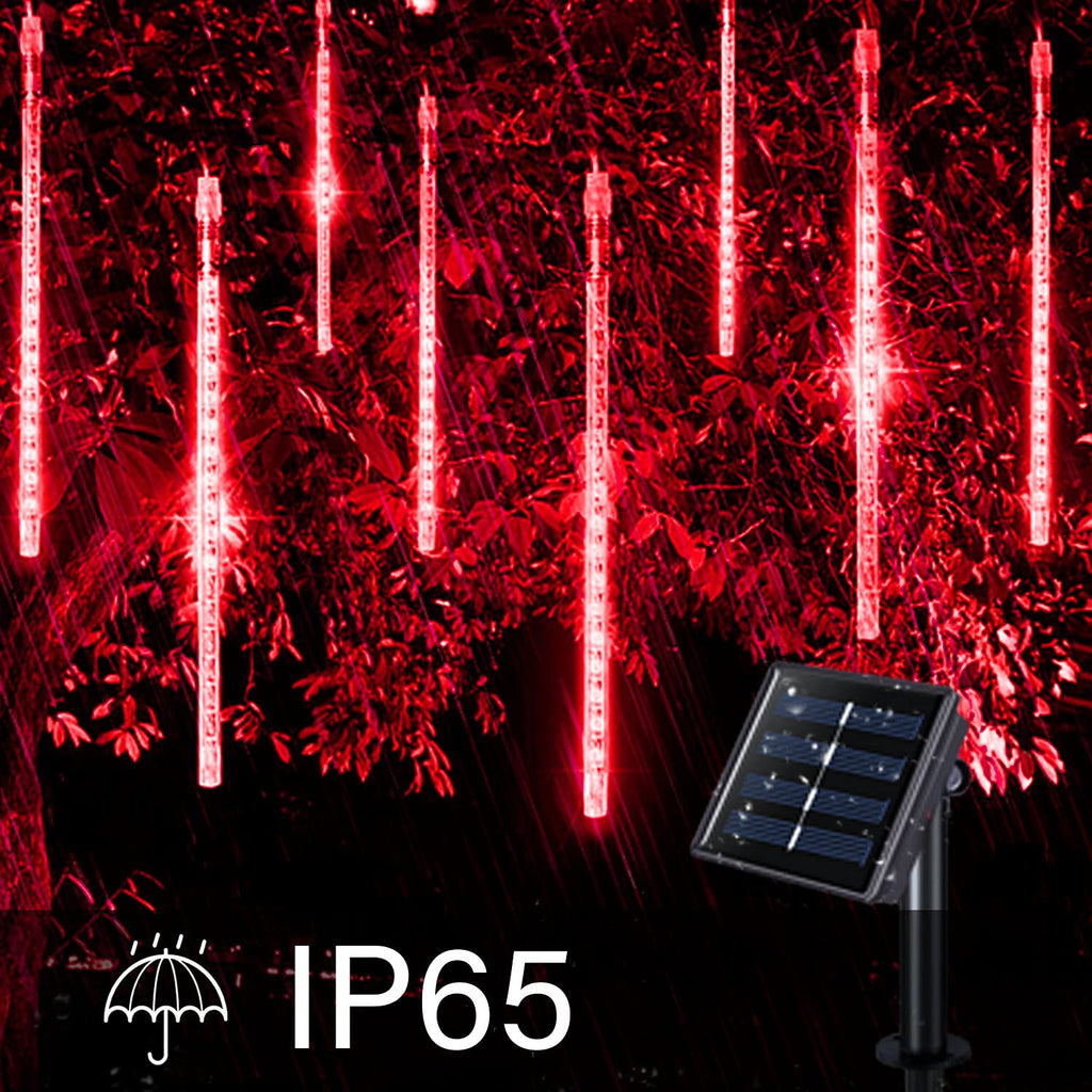 JMEXSUSS Red Solar Meteor Shower Rain Lights, 8 Tube 144 LEDs Solar Christmas Lights, Led String Lights for Xmas Halloween Tree Wedding Holiday Party Birthday Decoration