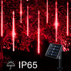 JMEXSUSS Red Solar Meteor Shower Rain Lights, 8 Tube 144 LEDs Solar Christmas Lights, Led String Lights for Xmas Halloween Tree Wedding Holiday Party Birthday Decoration