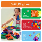 PicassoTiles 100 Pieces Magnetic Tiles Building Blocks Mini Size Diamond Series Magnet Toys Travel Size On-The-Go Construction Sensory Toys Gifts Educational Set STEM Learning Kit Playset PTM100