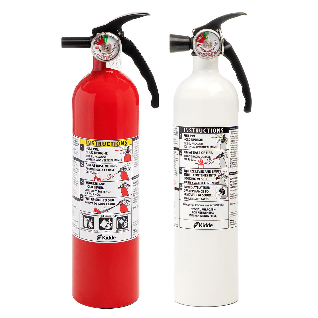 Kidde Fire Extinguisher for Home, Garage & Workshop Use, 3-A:40-B:C, 8.85 Lbs. & Kitchen Fire Extinguishers for Home & Office Use, 2 Pack: One 1-A:10-B:C and One Specialty Kitchen Extinguisher