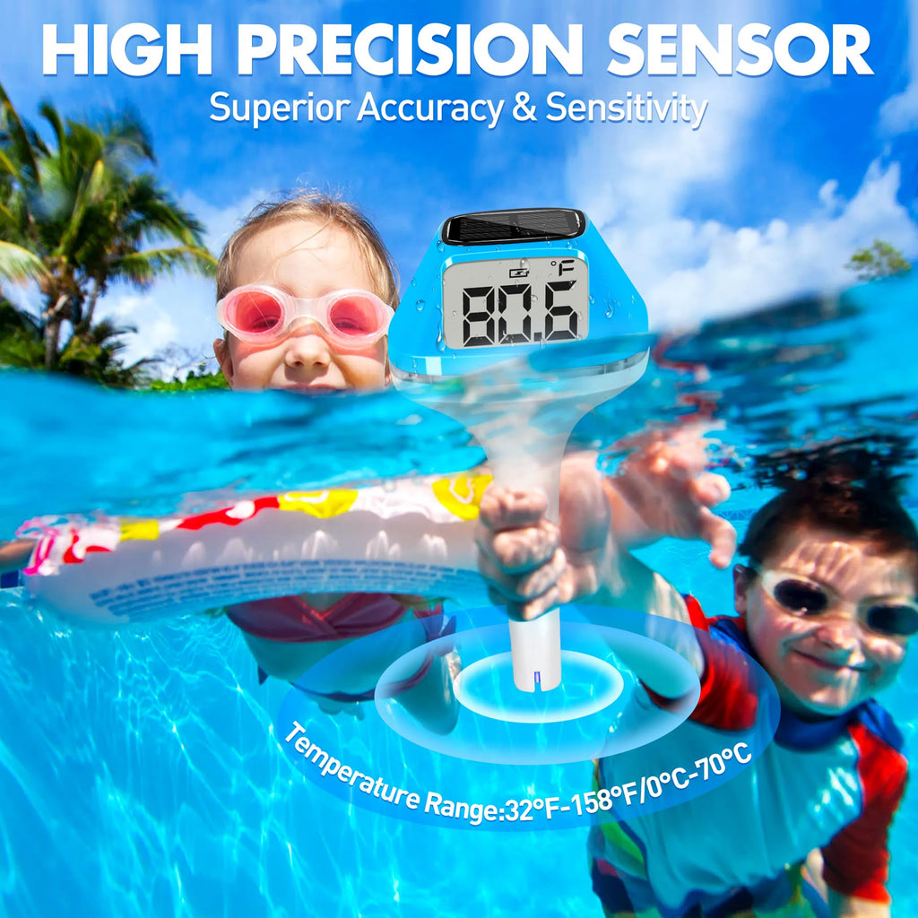 DeeprBlu 2026 New Iteration Solar Digital Pool Thermometer with Rope, Easy Read Extra Large Backilt LCD Display Floating Pool Thermometer, IP68 Waterproof Pools Water Temperature Gauge for Hot tub,Spa