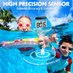 DeeprBlu 2026 New Iteration Solar Digital Pool Thermometer with Rope, Easy Read Extra Large Backilt LCD Display Floating Pool Thermometer, IP68 Waterproof Pools Water Temperature Gauge for Hot tub,Spa