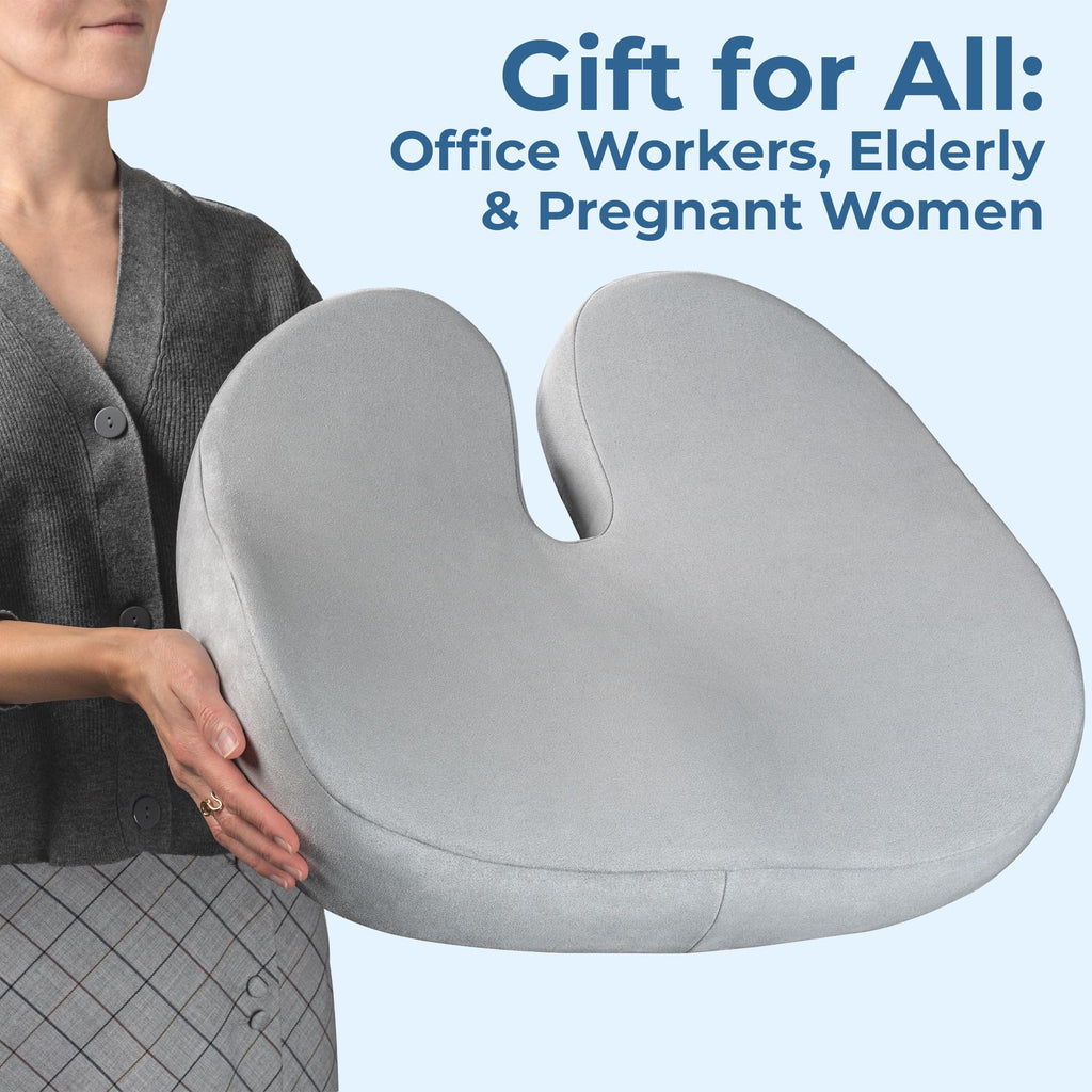5 STARS UNITED Seat Cushion for Tailbone Pain Relief – Large Memory Foam Lifting Pillow for Coccyx, Hip, Sciatica & Post-Surgery Recovery – Wheelchair, Car, Desk, Gaming & Office Chairs, Light Gray