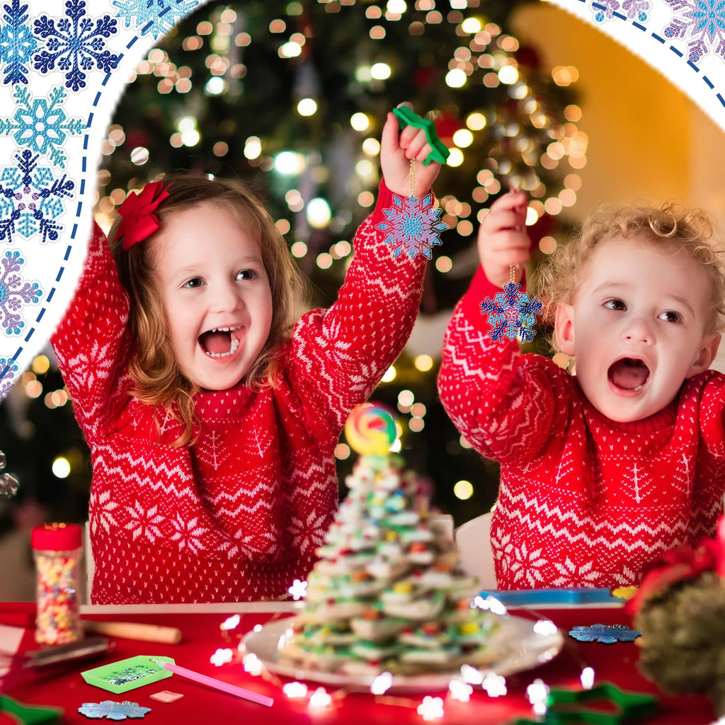 Tondiamo 20 Pcs Christmas Diamond Painting Keychain Kits 5D DIY Diamond Art Pendants Double Sided Snowflake Hanging Diamond Painting Key Chains for Christmas Party Decoration Kids DIY Ornaments