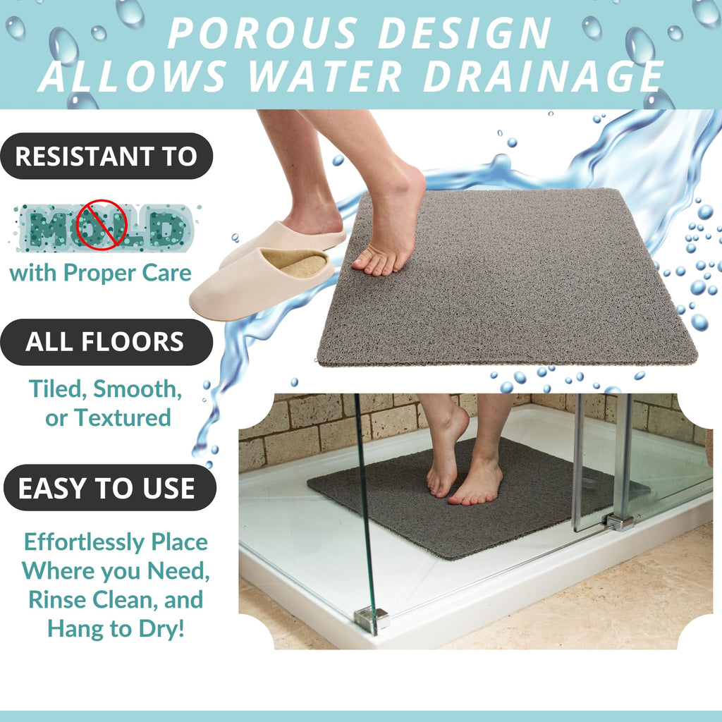 Anti Slip Shower Mat Square - Non Slip Shower Mats for Inside Shower - 24x24 Shower Floor Mat Non Slip - Square Bath Mat for Shower - Soft Secure Loofah Shower Mat Without Suction Cups (24x24 Grey)