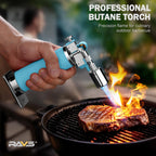 RAVS Butane Torch Lighter, Refillable Kitchen Torch with Safety Lock and Adjustable Flame, Creme Brulee Torch for Baking, BBQ, Blue Blow Torch for Cooking, Mens Gifts, Butane Gas Not Included