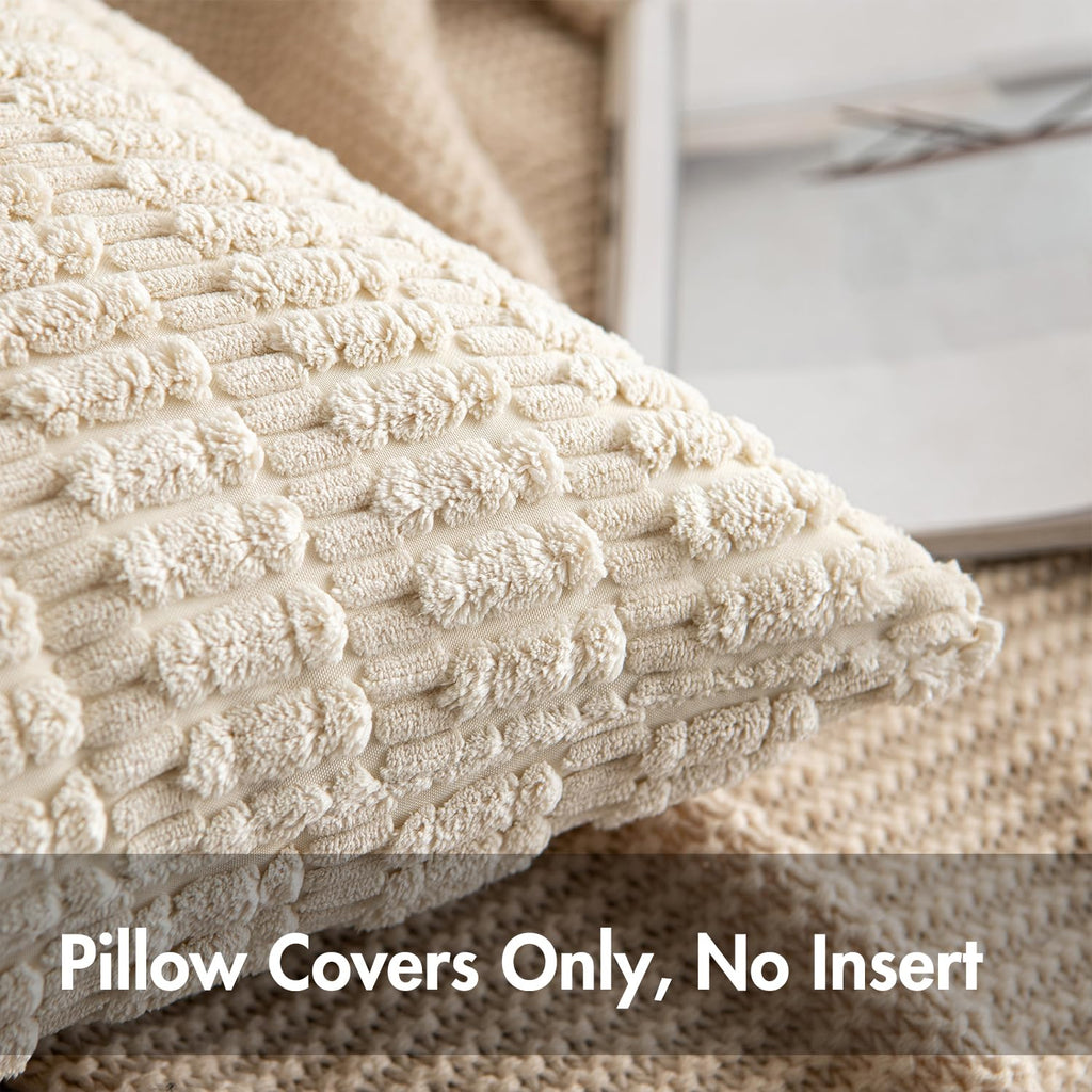MIULEE Pack of 2 Corduroy Decorative Throw Pillow Covers 18x18 Inch Soft Boho Striped Pillow Covers Modern Farmhouse Christmas Home Decor for Sofa Living Room Couch Bed Cream White
