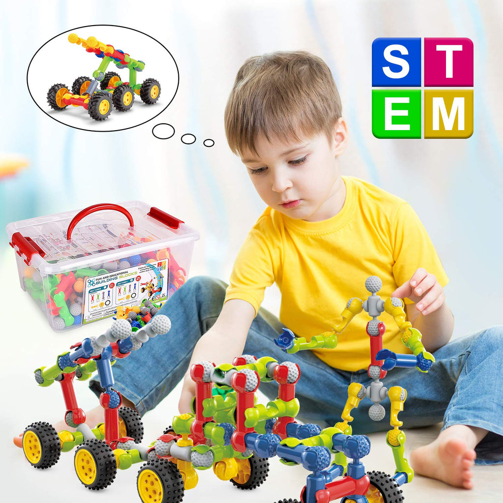 Huaker Stem Building Toys for 3 4 5 6 7 8 Year Old Boys Girls Kids,125 Pieces Building Blocks Educational Learning Toys with Large Storage Box,Ideal Christmas Birthday Gifts