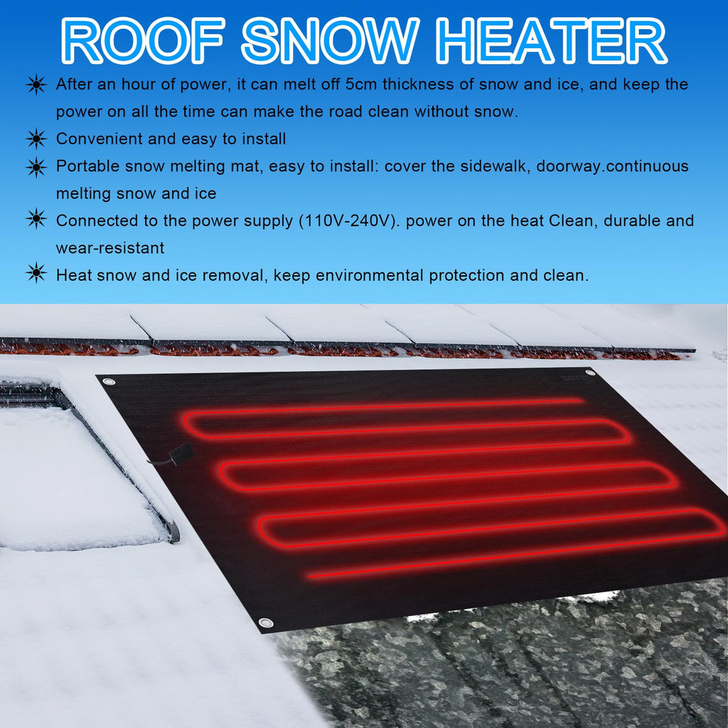 Baquler 30 x 47 Inches Heated Snow Melting Mats for Entrances Roof Heated Outdoor Mats for Winter Black Heated Snow Melt Mats Non Slip Rubber Heating Entrance Mats with Plug Power Cord for Outdoor Use