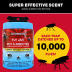 Catchmaster Reusable Fly Traps Outdoor Jar 4-Pack, Bug Catcher and Flying Insect Trap with Natural Attractant for Pest Control, Pet Safe, Non Toxic Bulk Fly Bait Traps
