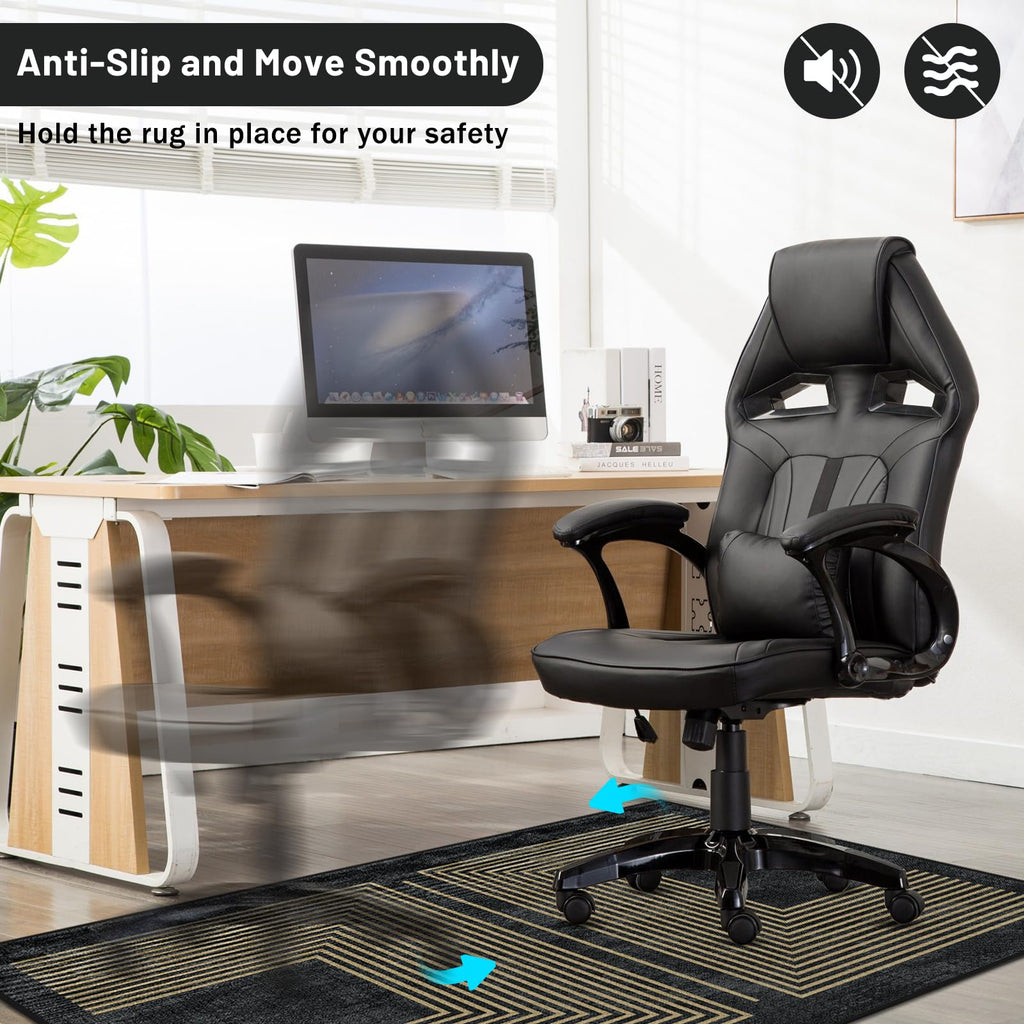 Office Chair Mat for Hardwood Floor&Tile Floor,36"X 48" Heavy Duty Desk Chair Mat for Hard Floors,Under Desk Rug for Rolling Computer Chair,Anti Slip,Low Pile Carpet Floor-Geo Black