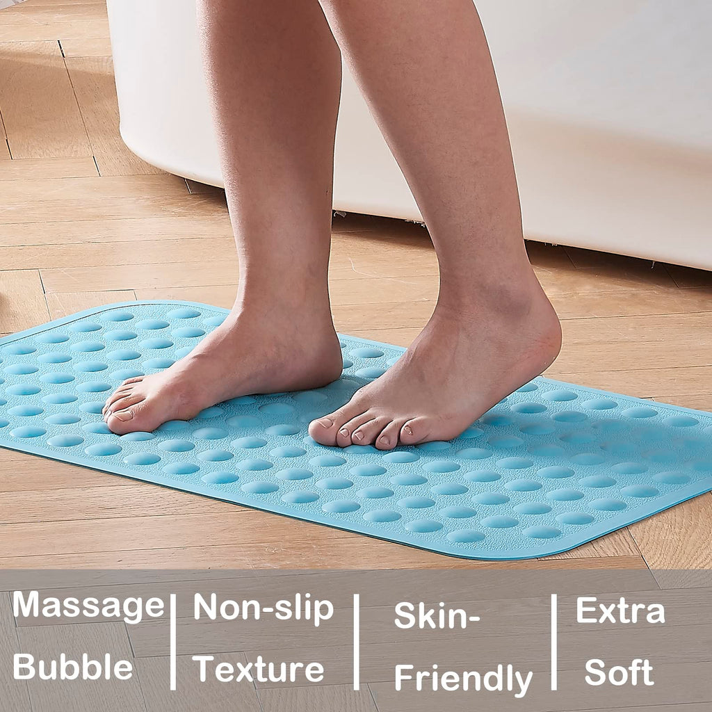 Yanzifly Bathtub Mat Non Slip Bath Mat for Tub Silicone Soft & Safe, Bath Tub Mat Non Slip Shower Mats, Suction Cups Bath Tub Anti Slip Matt for Kids Elderly Non Toxic, Machine Washable- Blue