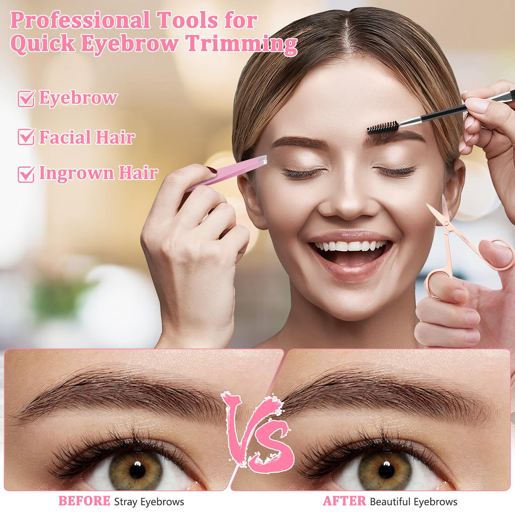 7 Pcs Tweezers for Women Facial Hair, Stocking Stuffers for Teen Girls Women, Christmas Small Gifts for Teen Girls Women, Eyebrow Tweezers Set, Birthday Beauty Cute Gifts for Mom Wife Her