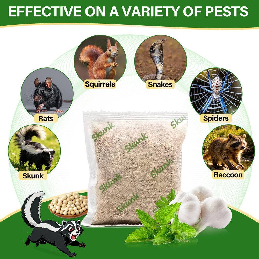 12 Pack Peppermint Skunk Repellent Pouches, Natural Raccoon Repellent Pouch Keep Skunks Out from Outdoor Yard Attic Garden House, Long-Lasting Protection, Safe for Dogs and Children