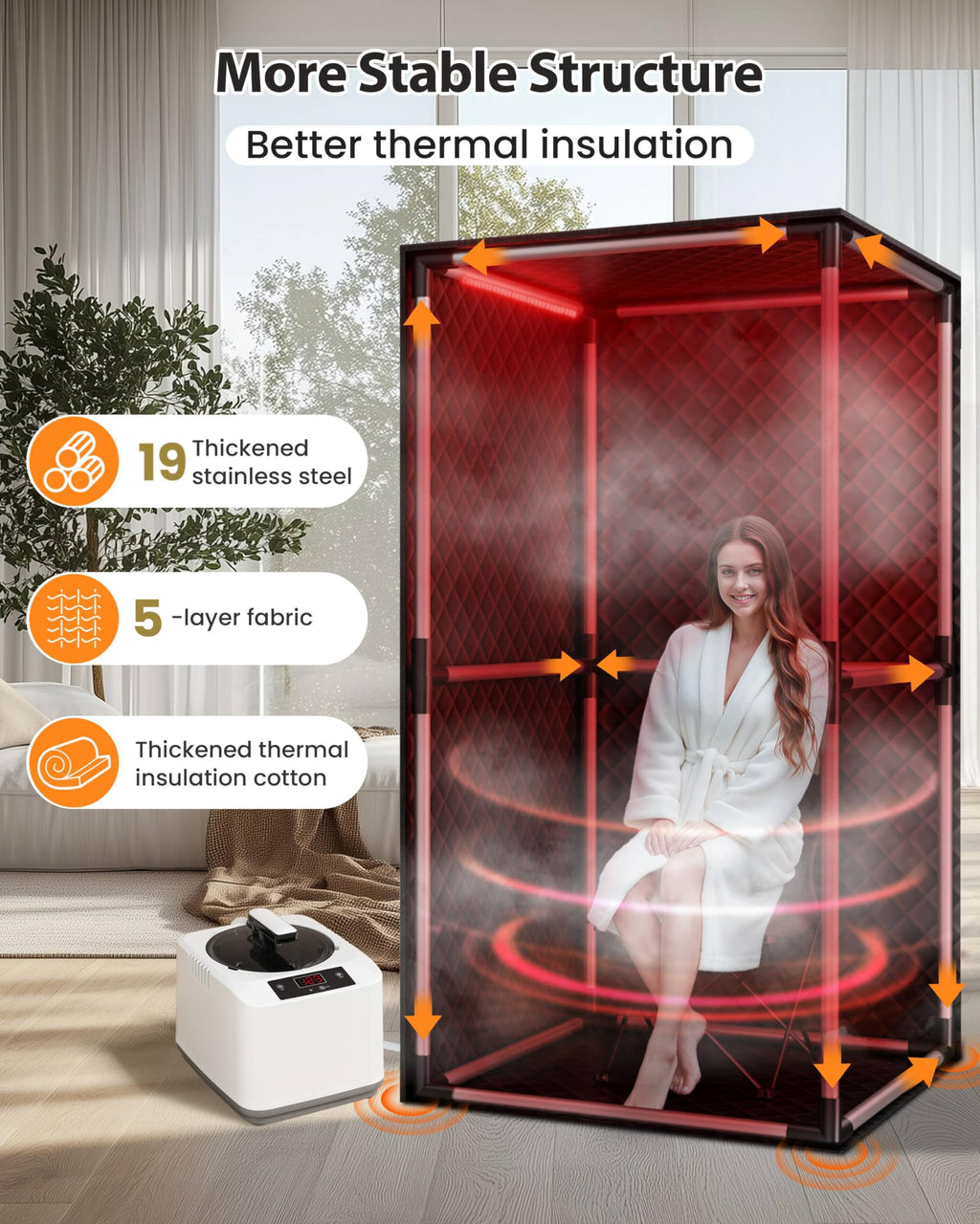 KASUE Portable Infrared Sauna, Steam Sauna with XL Steamer, 5-Layer Waterproof & Heat Insulation for Relaxation, Detoxification, Muscle Pain Relief Indoor & Outdoor(Obsidian Black)